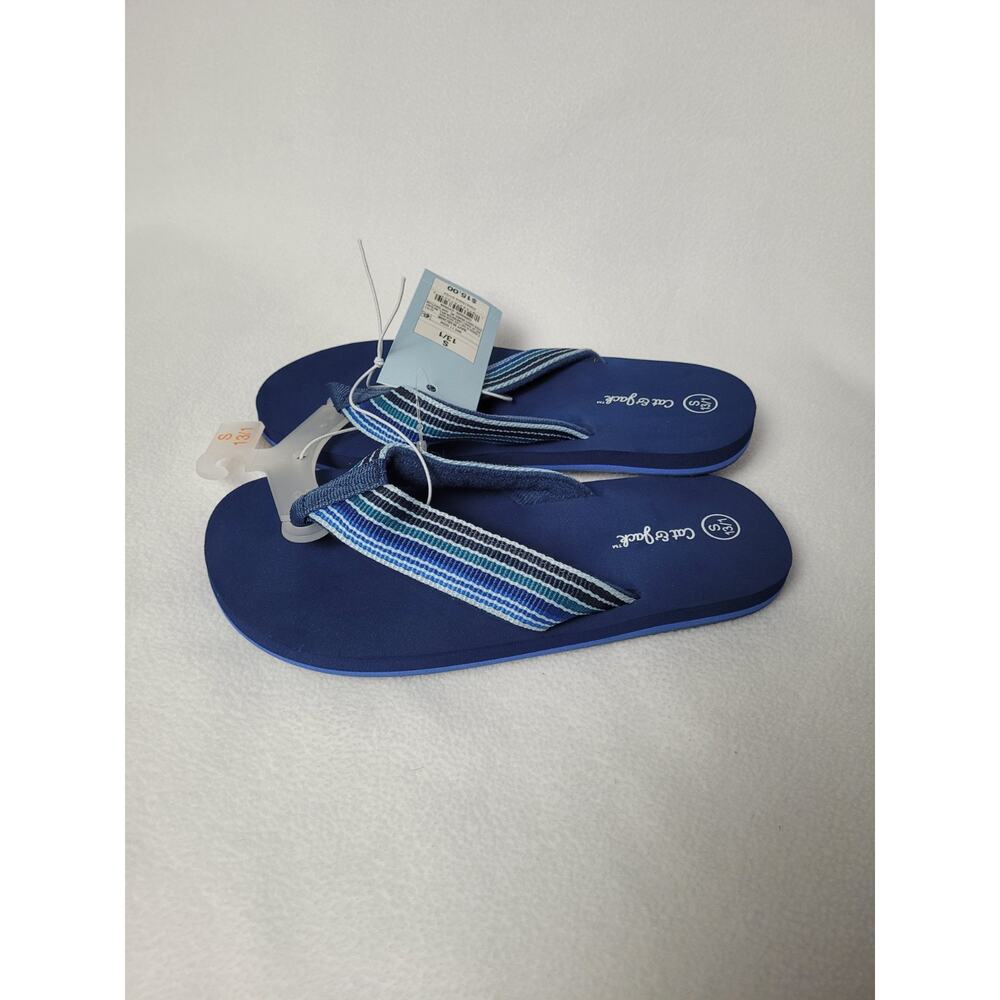 Cat and Jack Boys Flip Flop Sandals Navy Blue Striped Jami Kids Size Small 13/1